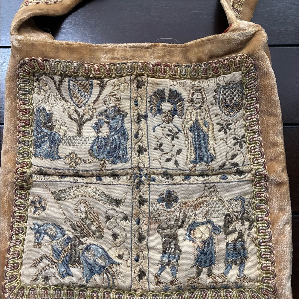 Vintage Tan and Blue Tapestry Shoulder Bag with Strap - Picture 5 of 11